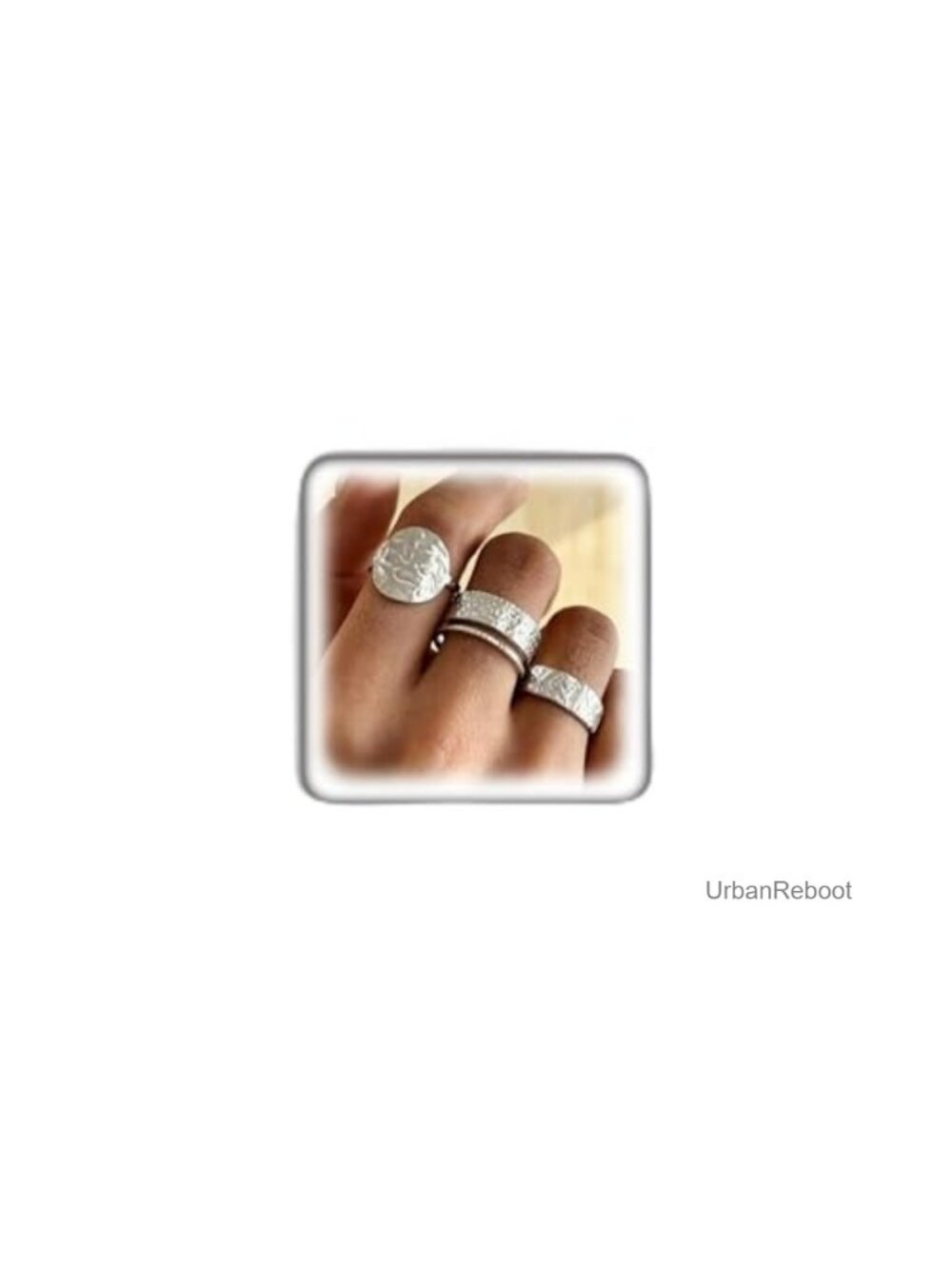 3Pc Boho Hammered Geometric Open Ring Set Stackable Statement Rings Gift